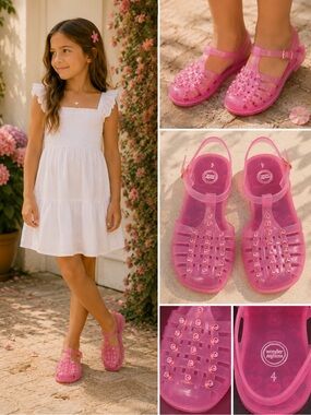 Pink With Rhinestone Design Jelly Shoes size 4 by Wonder Nation